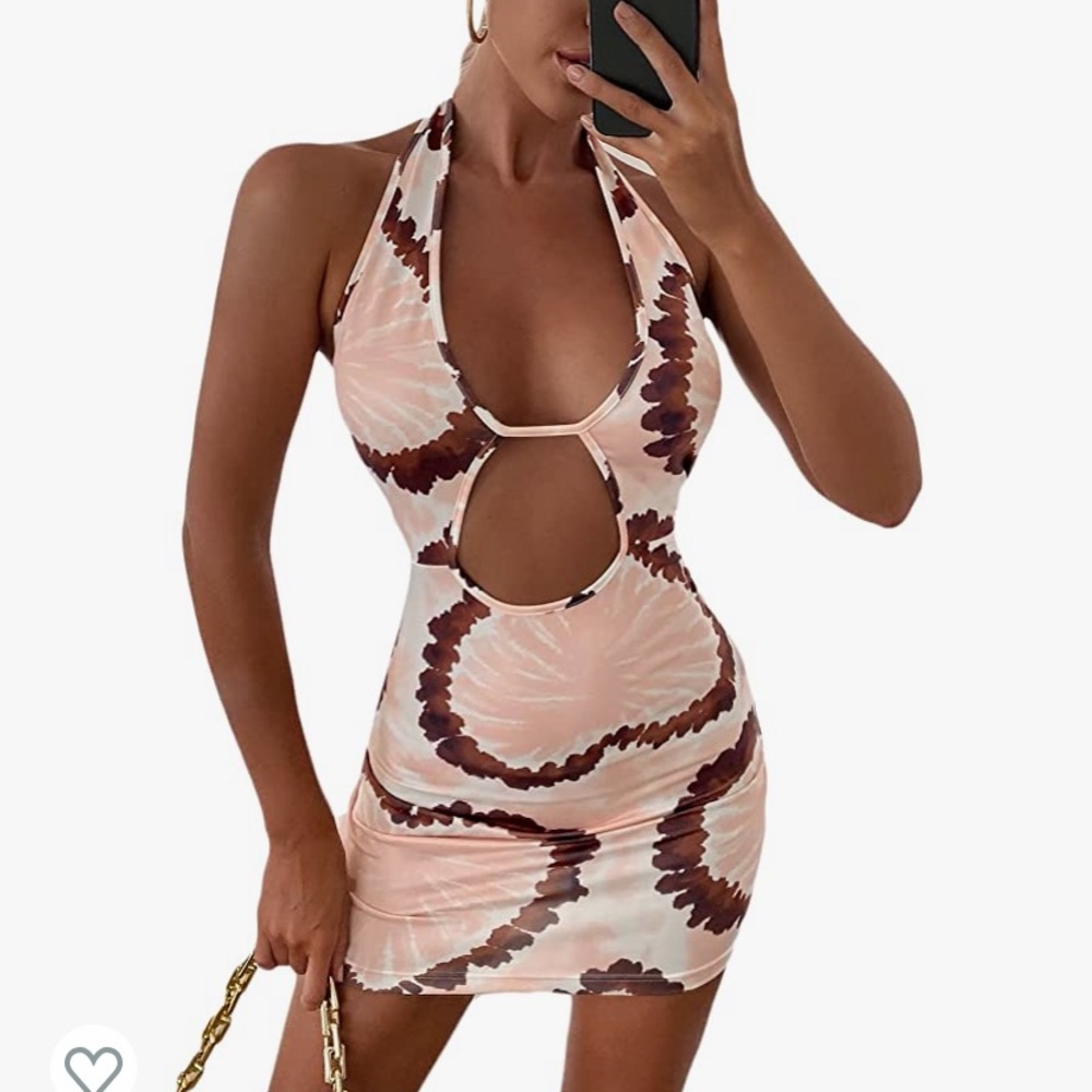 Tie dye halter cutout mini dress